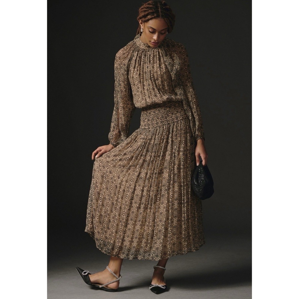 Anthropologie Let Me Be Smocked Mock-Neck Dress Medium